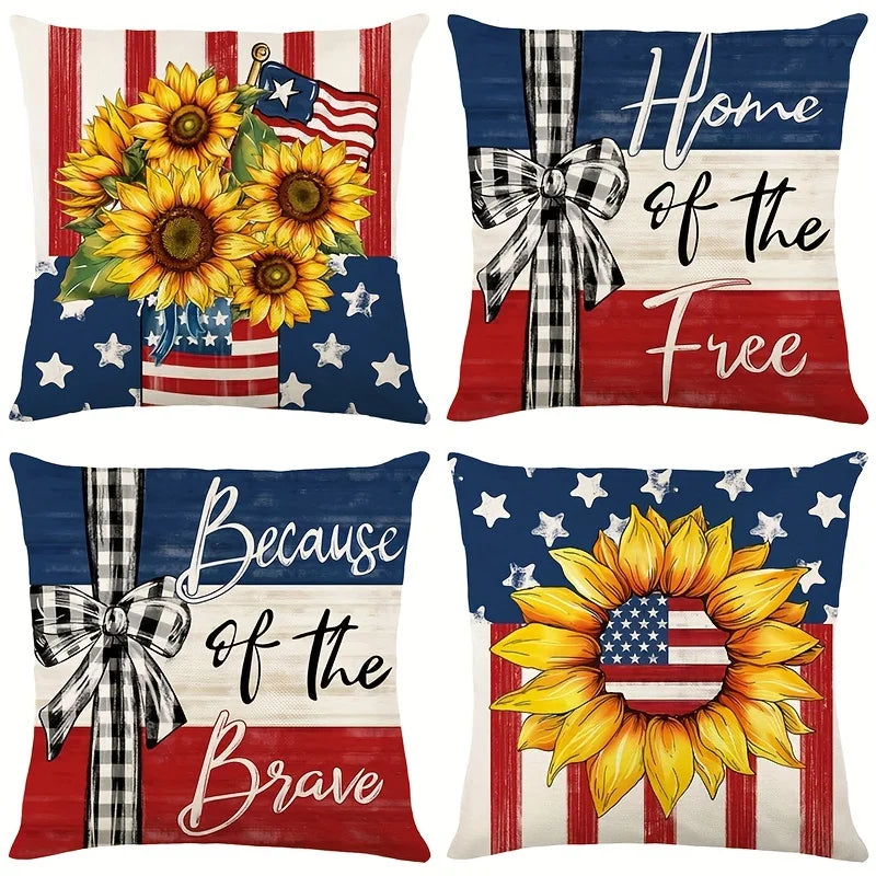 Independence Day Pillow Covers 4th of July Patriotic Flag Throw Cushion Cover Gnome Truck Vase Print Sofa Couch Home Decorations